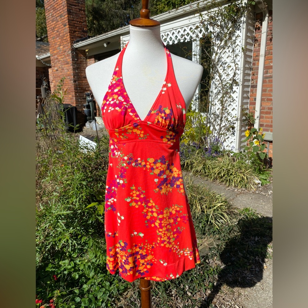 Vintage 60s red floral mini dress